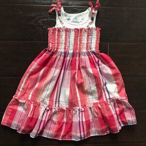 Girls' Beaded Tie Sleeve Plaid Summer Sun Dress